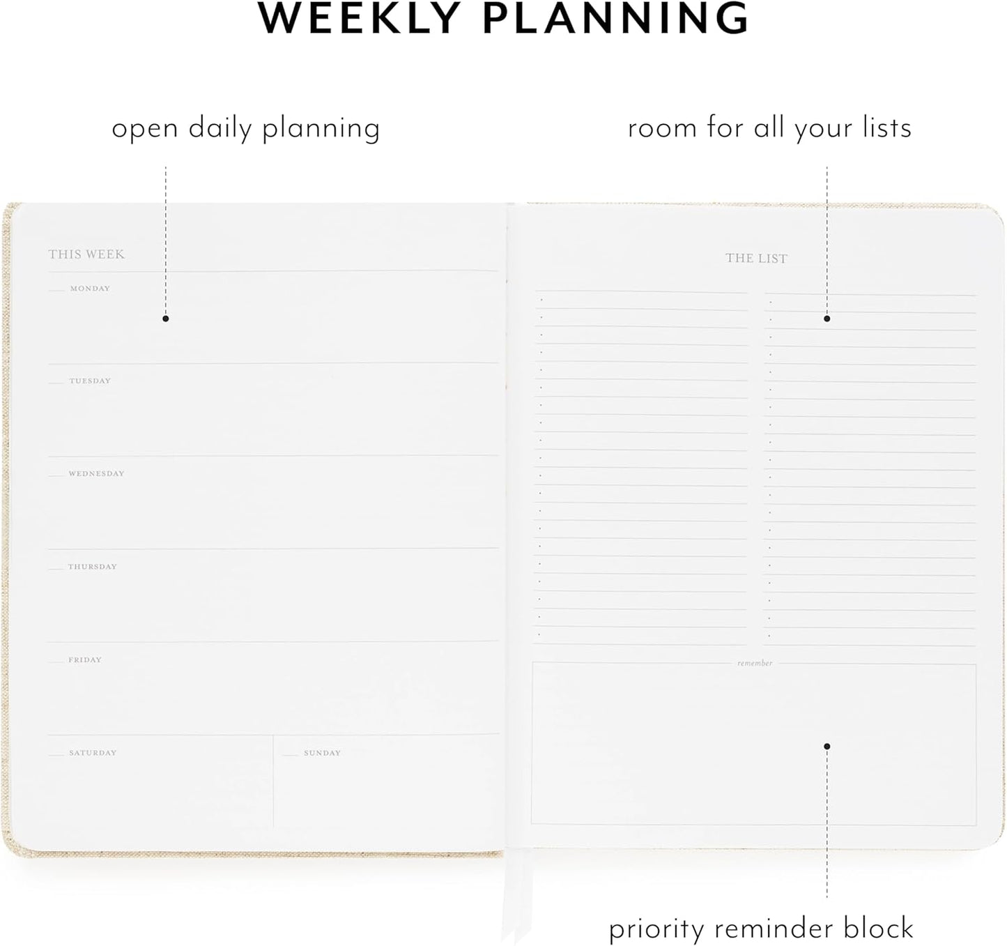 Sugar Paper Undated Weekly Planner, Fabric Cover, 7 x 9 Inches, Hardcover Weekly Planner (Sage)