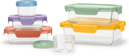 Ello Color Lock 12PC Mixed Glass Food Storage Sets, Leak-Proof Glass Food Storage Containers with Airtight BPA-Free Plastic Lids, Dishwasher, Microwave, and Freezer Safe, Desert Festival