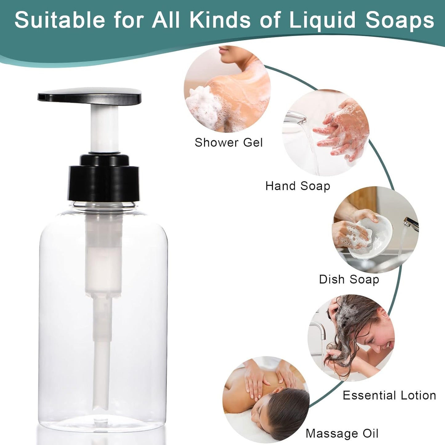 Yebeauty 2 PCS Clear Pump Bottles 10oz 300ML, Empty Plastic Lotion Bottle Pump Dispenser with Pump Refillable for Home and Daily Use