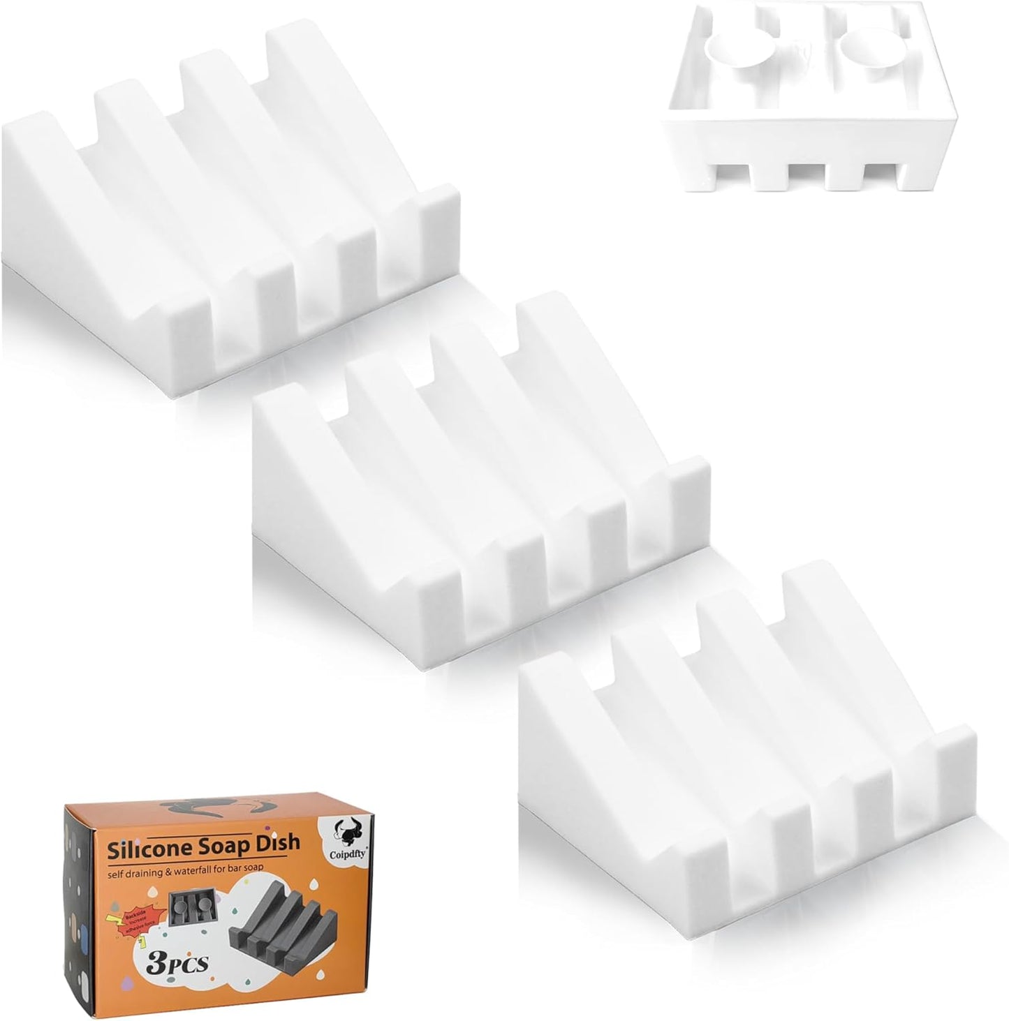 Self Draining Soap Dish,Silicone Suction Cup Soap Holder, Bathroom Soap Dish for Bar Soap,Can Extend Soap Life,Bathroom, Bath Tub, Kitchen Sink (3, White)