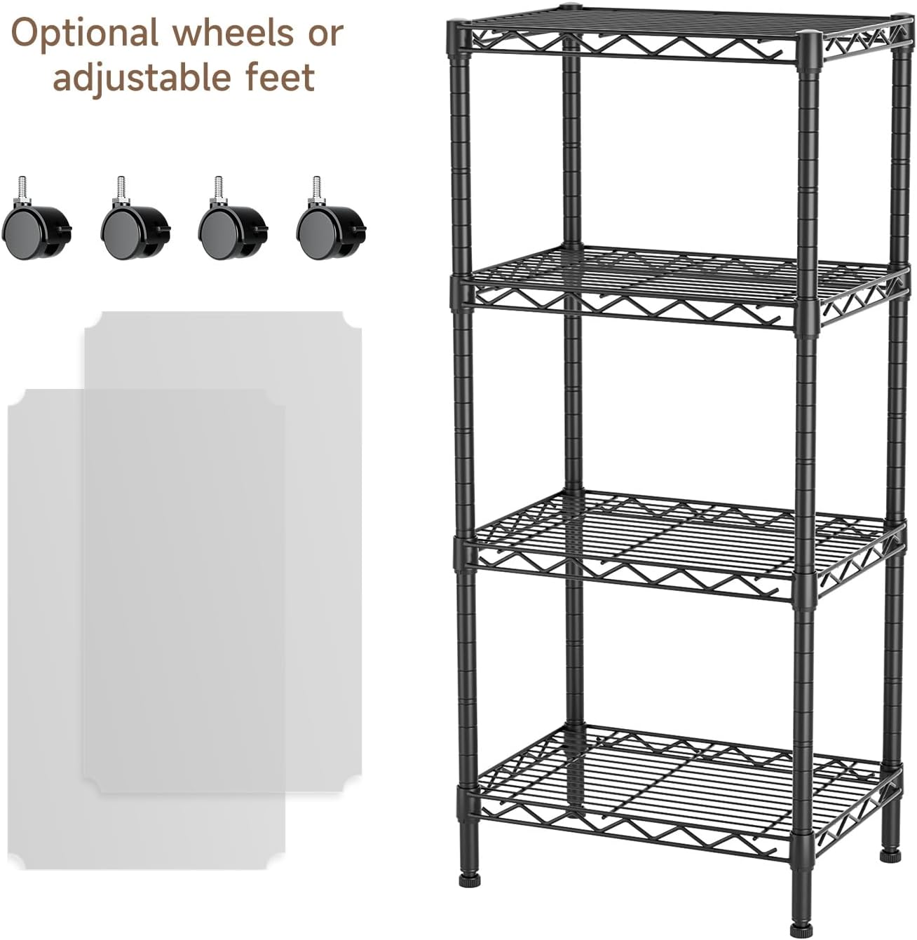 4 Tier Adjustable Storage Shelves Heavy Duty Metal Utility Shelf Wire Shelving Unit Organizer Rack for Home Kitchen Office Bathroom Pantry Room 12" D x 18" W x 44.5" H