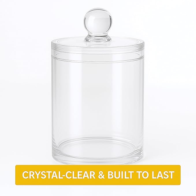 Acrylic Qtip Holder Bathroom Set, Bathroom Containers with Lids, Clear Plastic Apothecary Jars, Q Tip Holder Bathroom Set, Cotton Swab Holder, Cotton Ball Holder (Pack of 4)