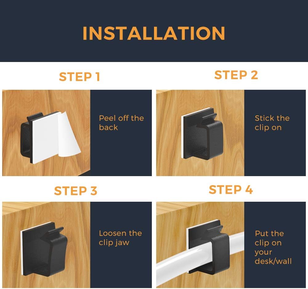 Cable Clips with Strong Self-Adhesive, XIAOXI R Shape Cable Management TV PC Wire Holder Sticky Tidy and Organizer Cord and Wires - 40 Pcs (Black)