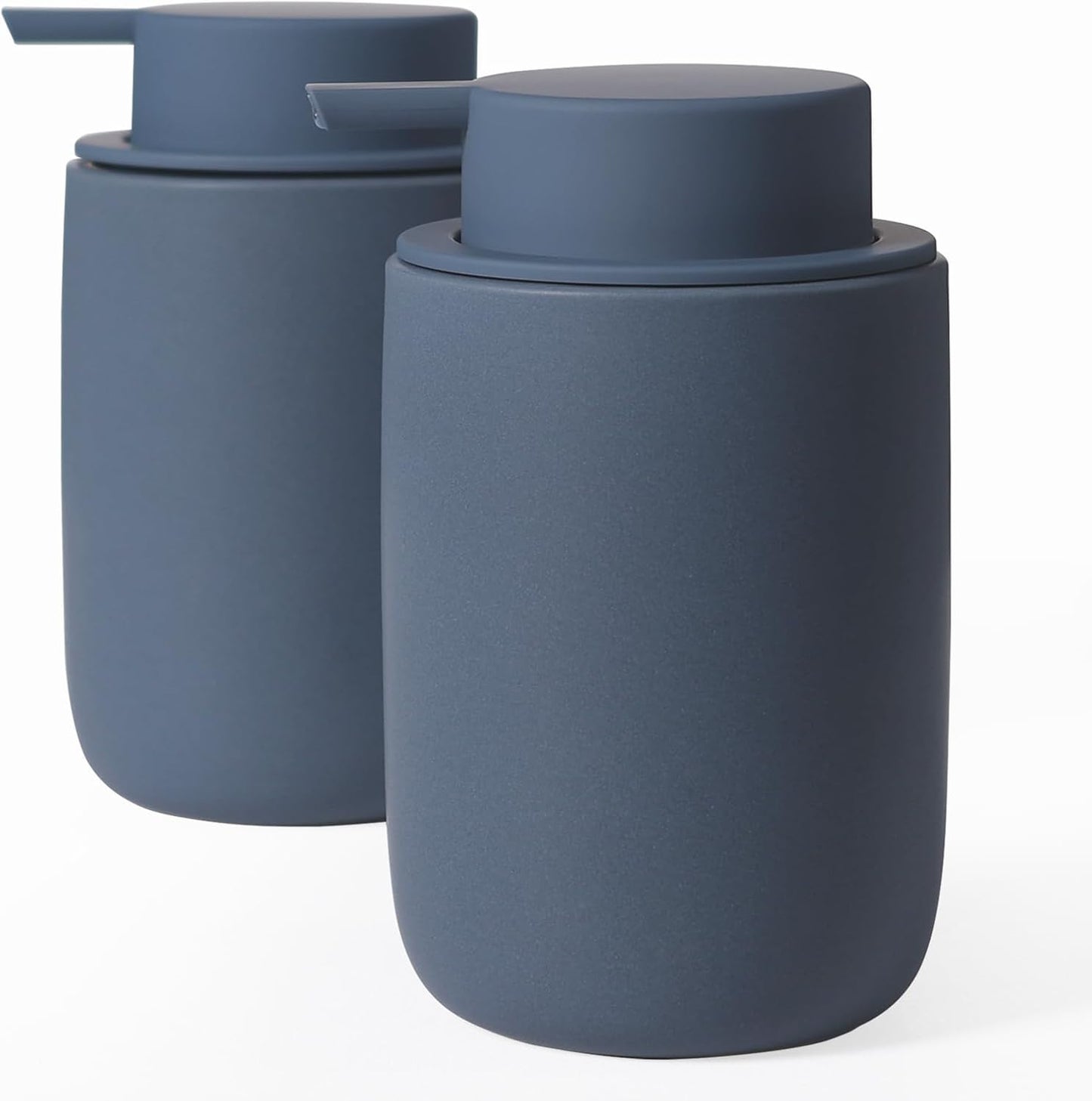 INGOFIN Ceramic Soap Dispenser Set, 2 Pack (12 oz) Bathroom Hand Soap Dispenser with Pump, Liquid Hand and Dish Dispenser Set with 8 Pcs Clear Stickers, for Kitchen -Matte Blue