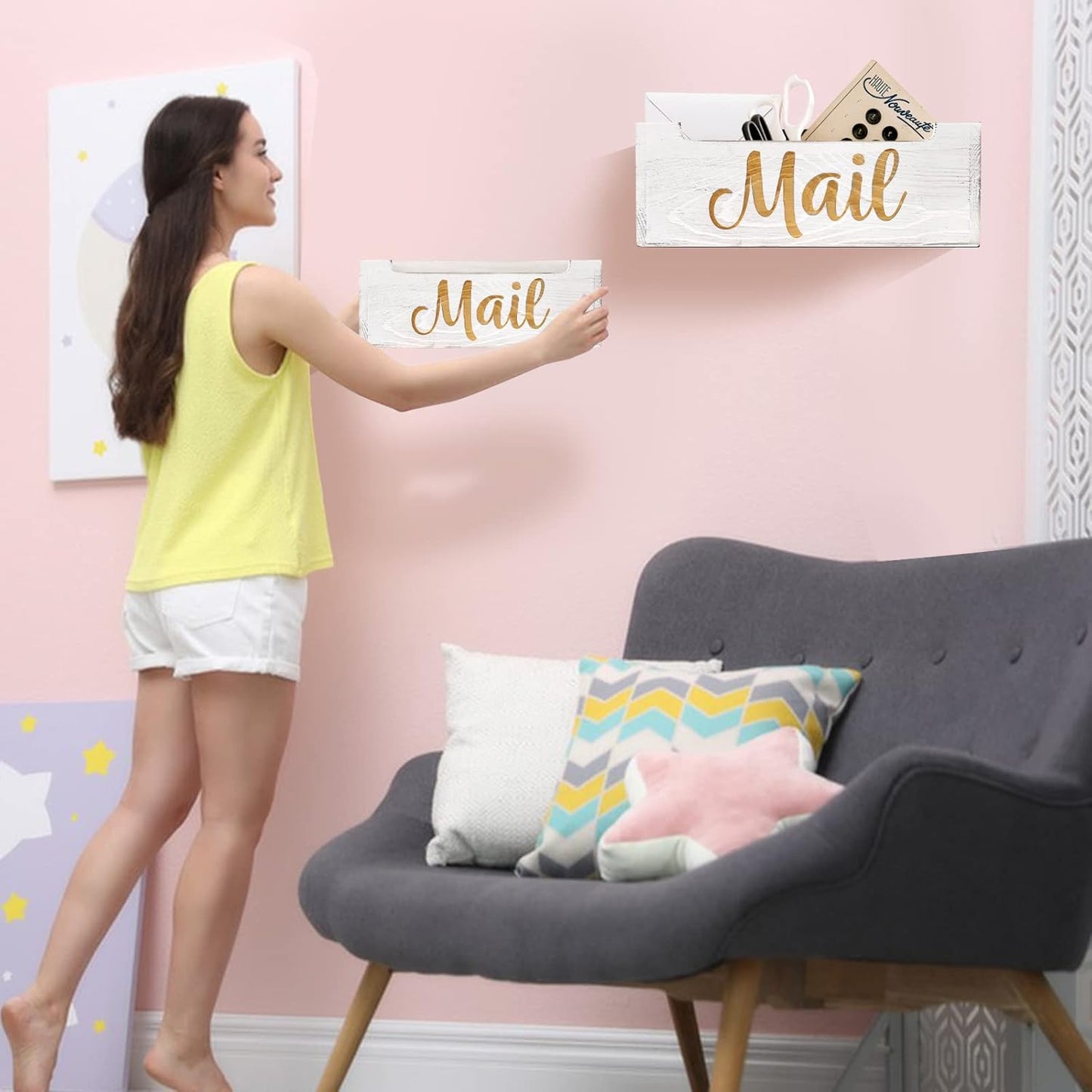 Mail Holder Countertop - Mail Organizer Countertop, Mail Holder Box for Desk, Letter Holder, Mail Tray, Mail Basket for Counter, Rustic Wooden Mail Storage Organizer Wall Mounted