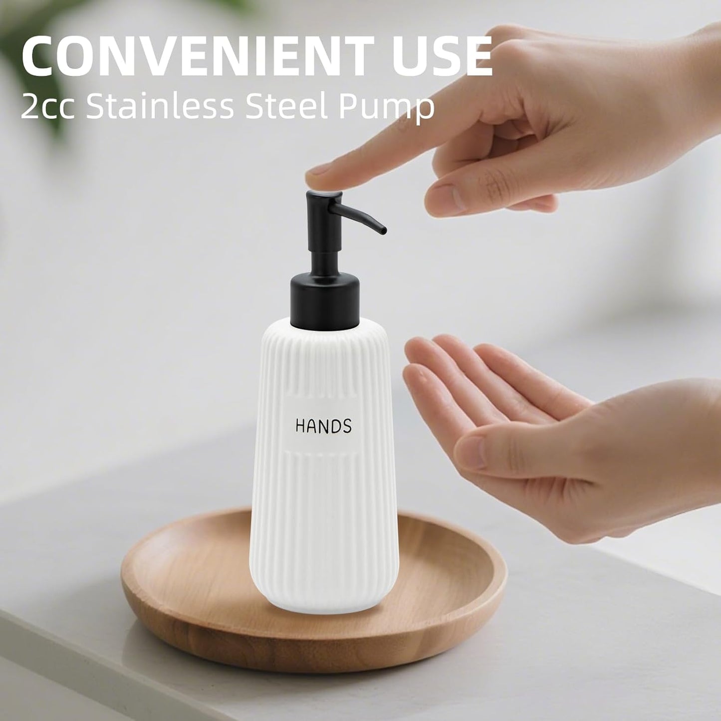 Kitchen Soap Dispenser Set with Stainless Steel Pump and Funnel, Modern Ceramic Refillable Hand and Dish Soap Dispenser Set for Kitchen, Bathroom, Office, Hotel, Matte Black and White