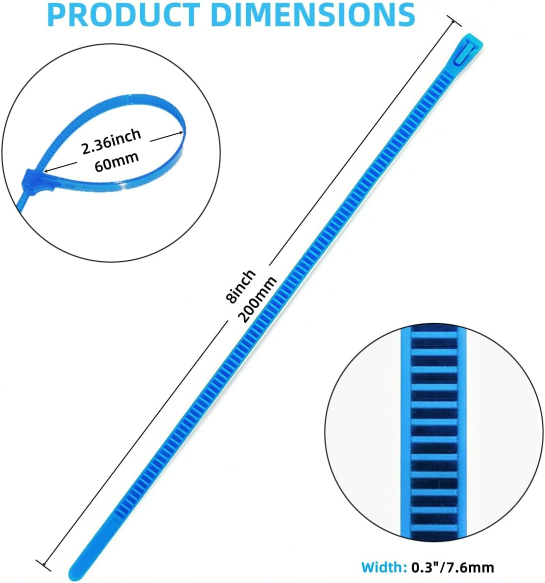 250 PCS 8 Inch Self-Locking Reusable Cable Ties Blue – Adjustable Nylon Zip Ties, 55 LBS Strength for Home, Office, Wires & Cord Organization (Indoor/Outdoor)