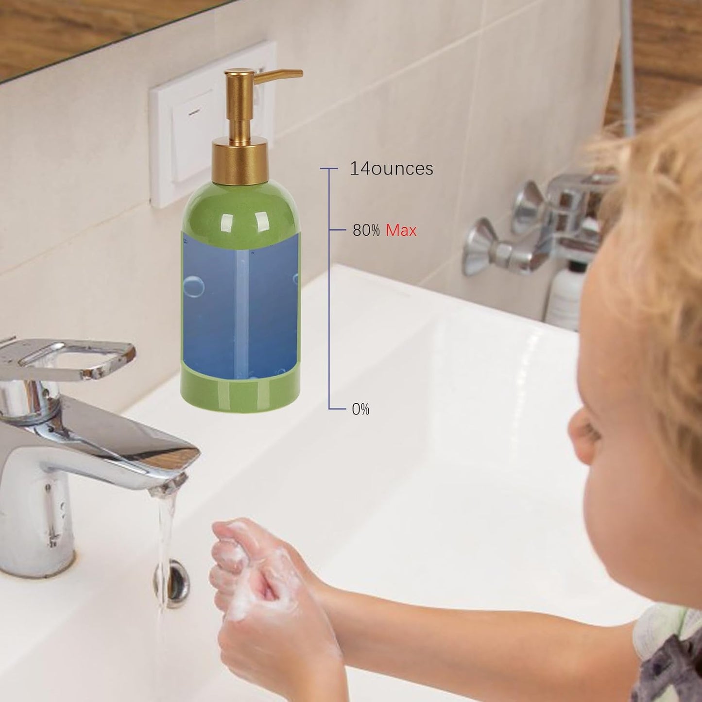 Natheeph 14OZ Ceramic Soap Dispenser Ceramic Soap Pump Dispenser Can Fill Liquid for Bathroom/Kitchen (2PC Green)