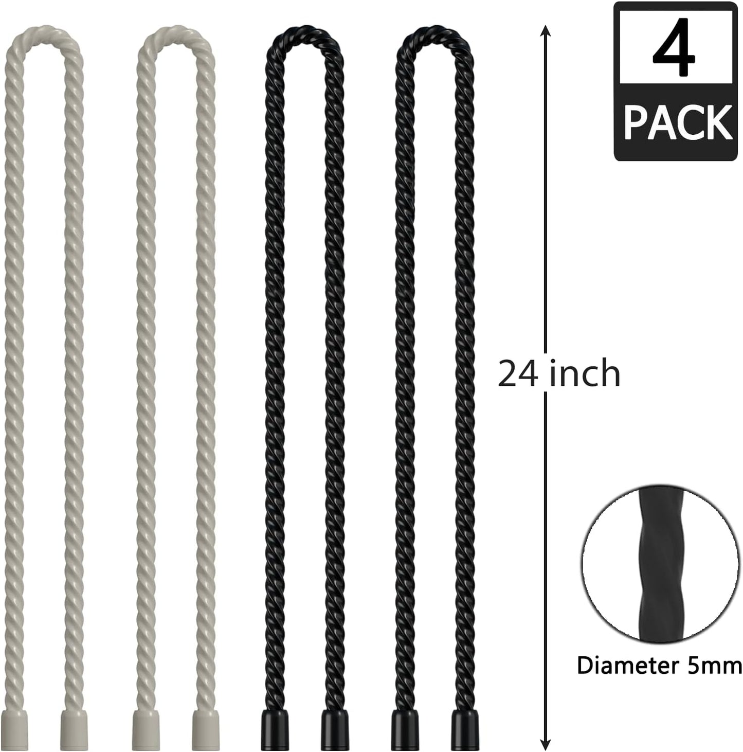 4PCS Silicone Cable Ties 24 Inch Reusable Twist Ties Steel-Core Cable Tie Straps Organizer All Purpose Bendable Cord Tie for Indoor Outdoor Bundling Holding Securing and Wrapping (Black White)