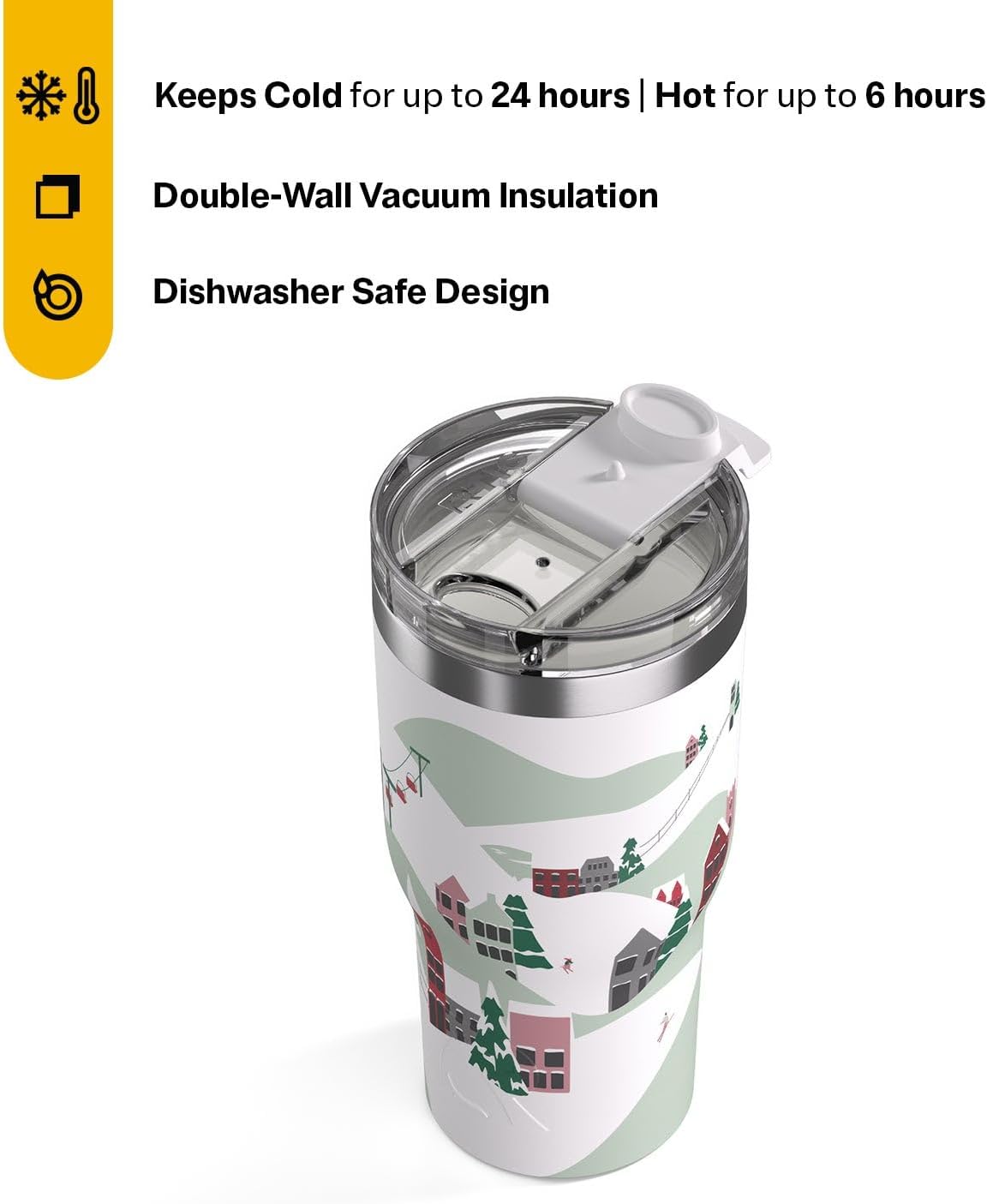 RTIC 20oz Essential Tumbler with Lid, Ceramic Lined, Insulated, Stainless Steel, Metal, Double Wall Vacuum-Insulation, Travel Cup for Iced Coffee, Tea, Hot and Cold Drink, Apres Ski