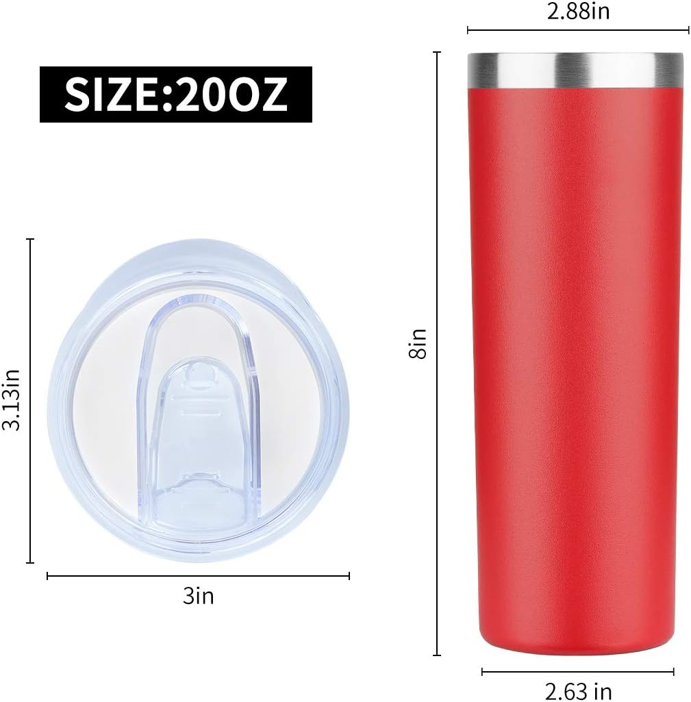 HASLE OUTFITTERS 20 oz Skinny Tumbler, Stainless Steel Insulated Slim Tumbler with Lid, Reusable Double Wall Travel Coffee Mug, Durable Powder Coated Travel Water Cup(Red, 1)