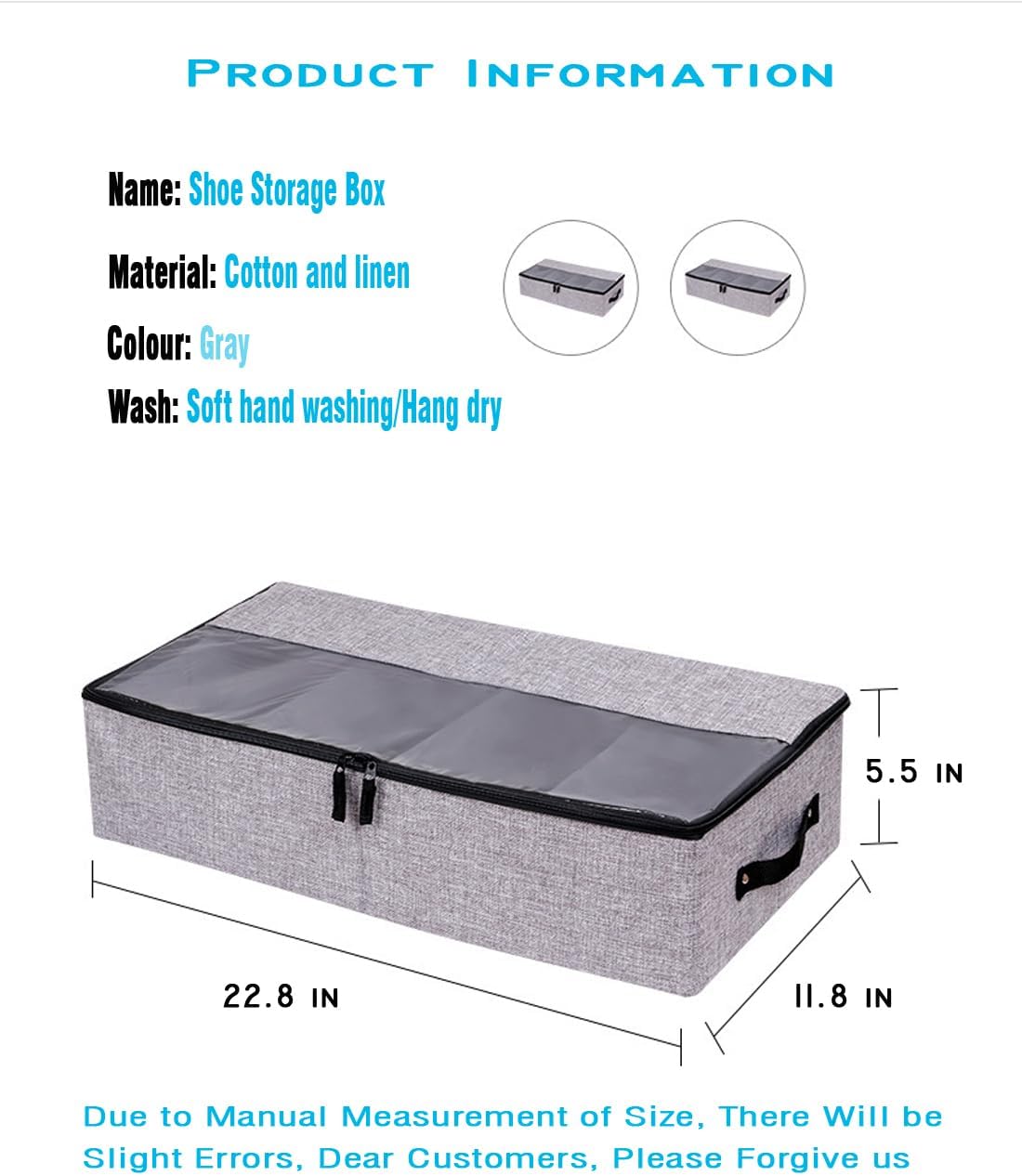 AARAINBOW Foldable Under Bed Clothes Organizer with Lid, Fabric Underbed Storage Container with Adjustable Dividers, Long UnderBed Storage Bins with Handles, Clear Shoes Storage Under Bed (2 Gray)