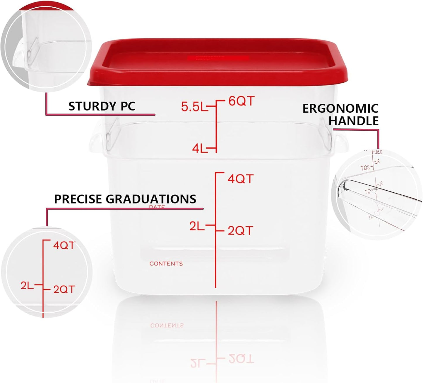 6 Pack 6 Quart Square Food Storage Containers with Lids – Commercial Restaurant Food Storage Containers for Restaurant and Kitchen Storage