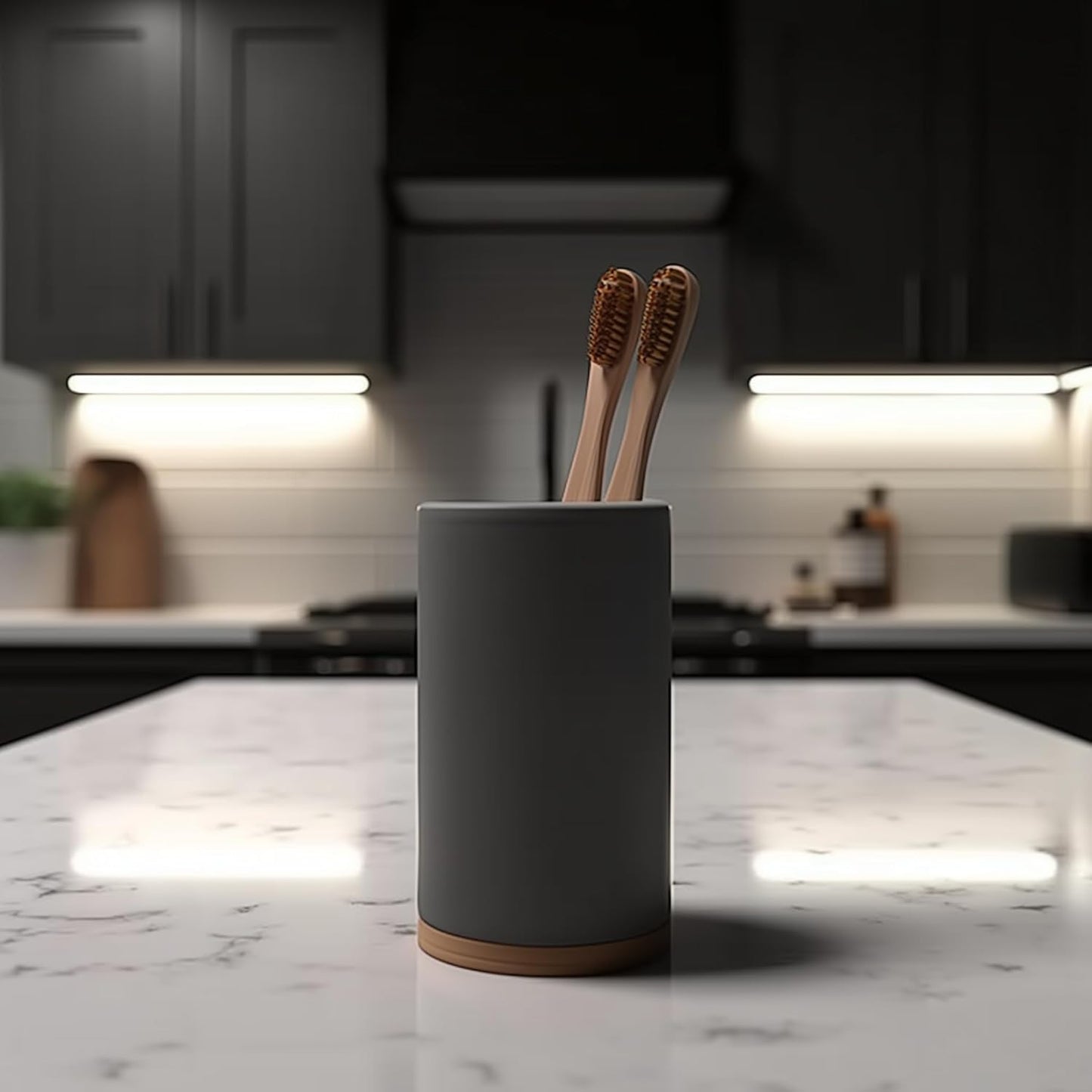 Matani Bamboo Toothbrush Holder Diatomite Tooth Brush Organizer - Storage Stand for Small Bathroom & Counter - Removable Base & Drain Holes, Water-Absorbent & Quick-Drying (Grey)