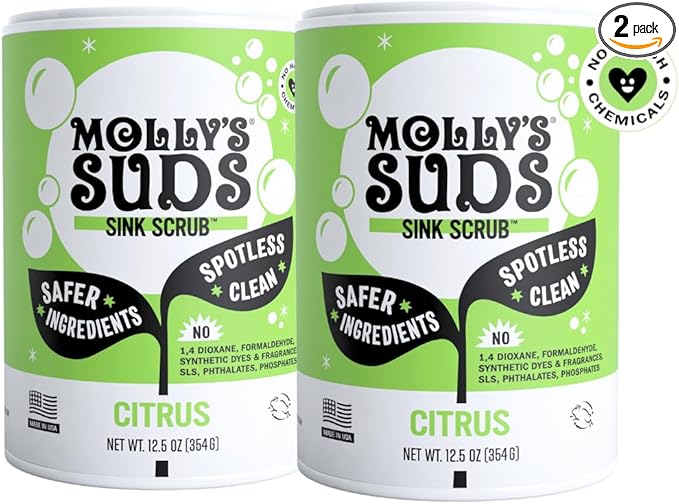 Molly's Suds Sink and All Purpose SCRUB | Gently Removes Stains, Scrubs Away Grease & Gime, Buffs out Scratches | Plant and Mineral Based | 2 Pack, Citrus Scent