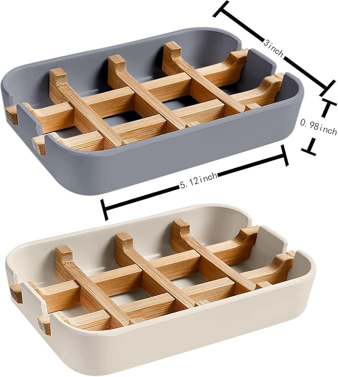 Aoheuo Modern Bamboo Fiber soap Holder and soap Dish Combination (Removable),5.12 Long by 3 Wide, 0.98 inches high, Used in Kitchens, bathrooms, and bar Sinks (Gray(2 Pack))