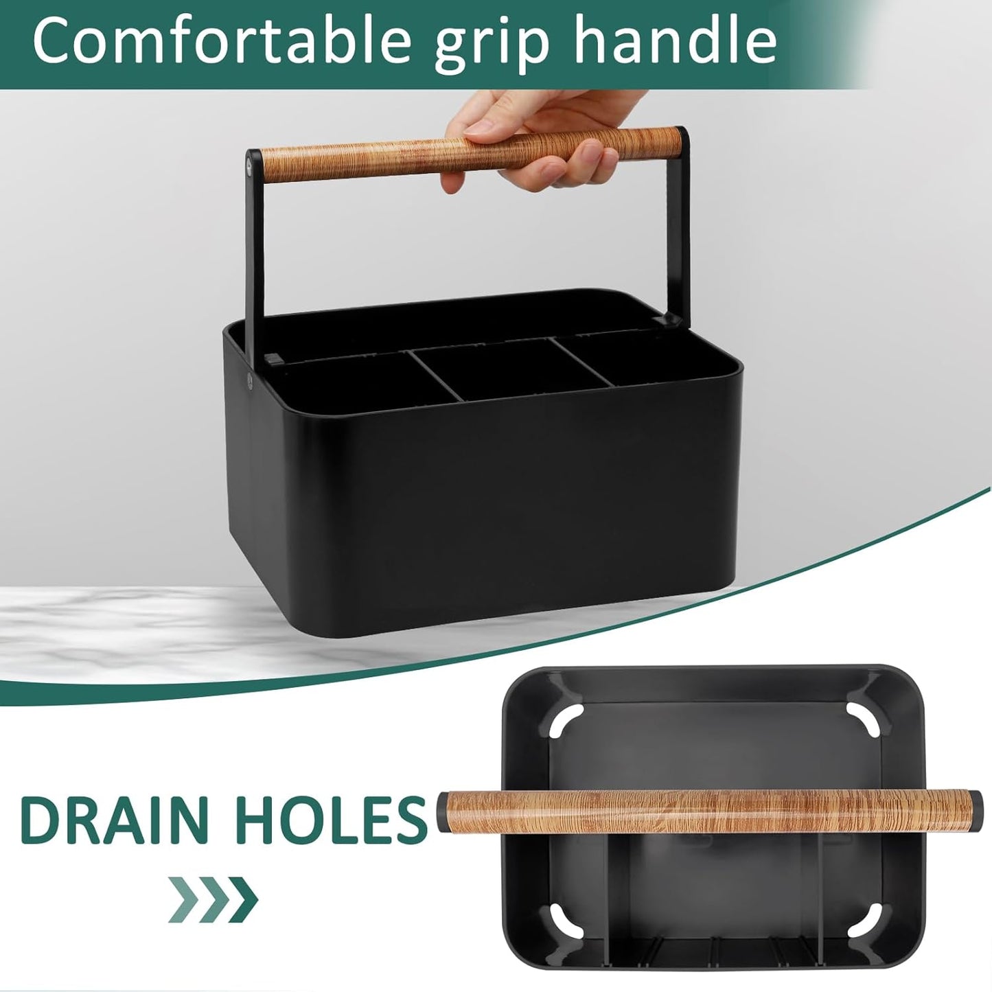 Portable Shower Caddy Dorm: Bathroom Caddy Organizer with Handle and Adjustable Dividers,Plastic Shower Basket for Toiletry,Makeup,Vanity,Shower Storage Tote for College, Cleaning Caddy, Black