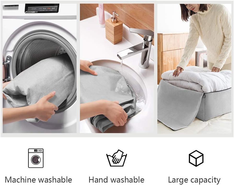 2-Pack Heavy Duty Canvas Cotton Storage Bags for King/Queen Duvets | Soft & Breathable | 3-Zip Opening, Dust Proof Blanket Organizer Bag | 23.6 * 8.7 * 17.7inches