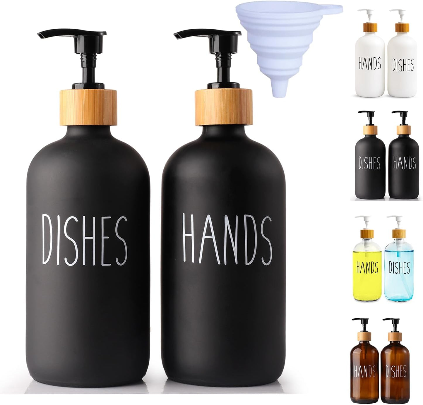 2 Pack Black Glass Soap Dispenser Set, Matte Black Soap Dispenser for Sink, Rustic Kitchen Decor