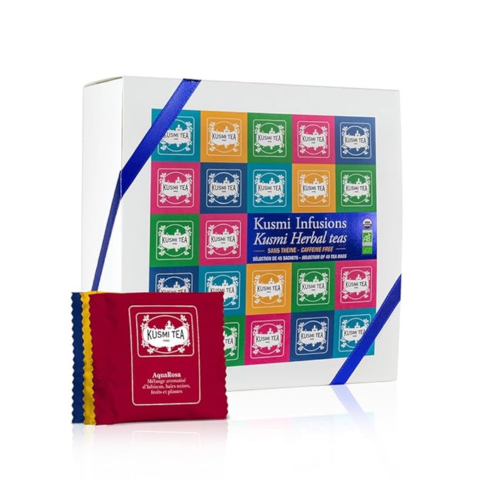 Kusmi Tea - Organic Herbal Tea Gift Set - Sampler Assortment Variety Box - Gift Idea for Men and Women - Caffeine-Free Teas - Hibiscus Tea, Chamomile Tea, Rooibos - 9 Recipes - 45 Tea Bags