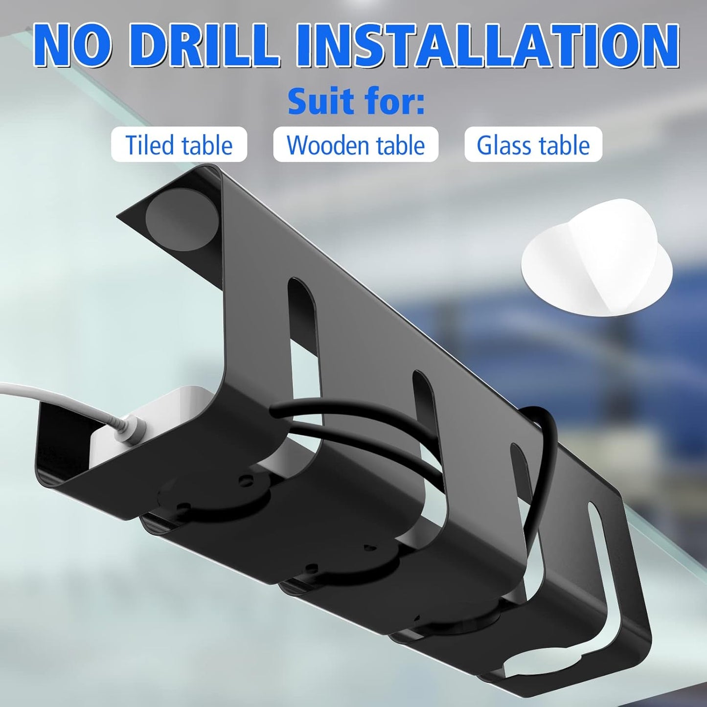 Under Desk Cable Management Tray, No Drill 2 x 15.7 in Steel Tray With Wire and Cord Organizer, 2Pack Black Cable Raceway for Cords
