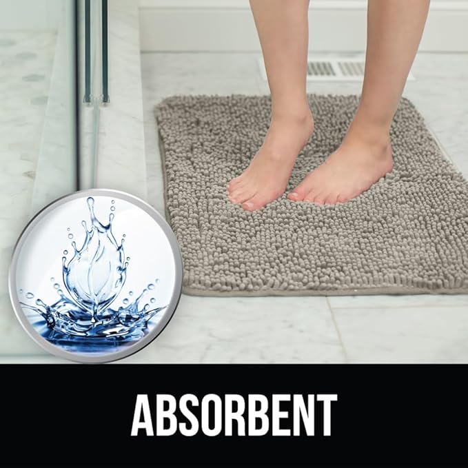 KANGAROO Bathroom Rugs, Chenille Soft Absorbent Bath Rug, Shaggy Shower Mat, Quick Dry Machine Wash Bathmat, Plush Carpet Mats for Tub, Bathtub and Room Home Decor Accessories, 60x24, Beige