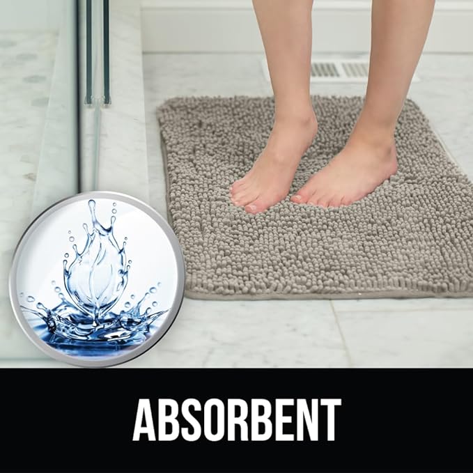 KANGAROO Bathroom Rugs, Chenille Soft Absorbent Bath Rug, Shaggy Shower Mat, Quick Dry Machine Wash Bathmat, Plush Carpet Mats for Tub, Bathtub and Room Home Decor Accessories, 36x24, Beige