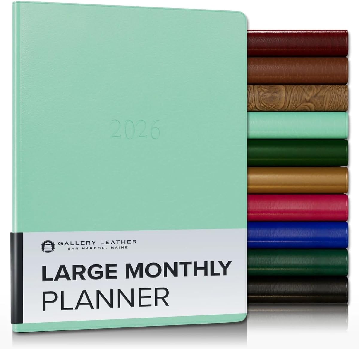 Gallery Leather Large Monthly Planner 2025-2026, Elegantly Bound Calendar Planner and Notebook with Stylish Gold-Gilded Page Edges, 18 Months - Caribbean Sea Glass - 9.75x7.5"