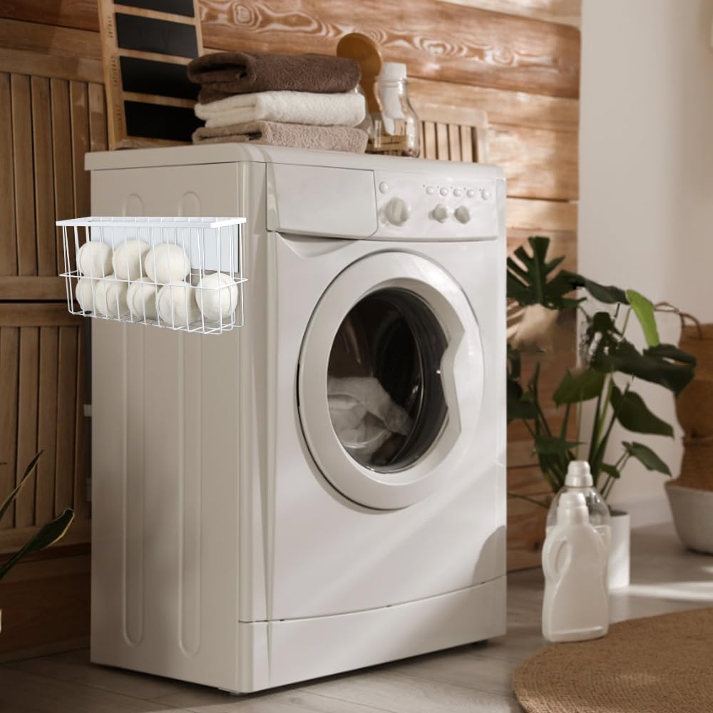 Picowe Extra Large Dryer Ball Organizer Magnetic Storage Bin, Magnetic Basket Dryer Ball Holder for Laundry Room Organization and Storage to Hold 10 Plus Dryer Balls, Without Balls (White, XL )