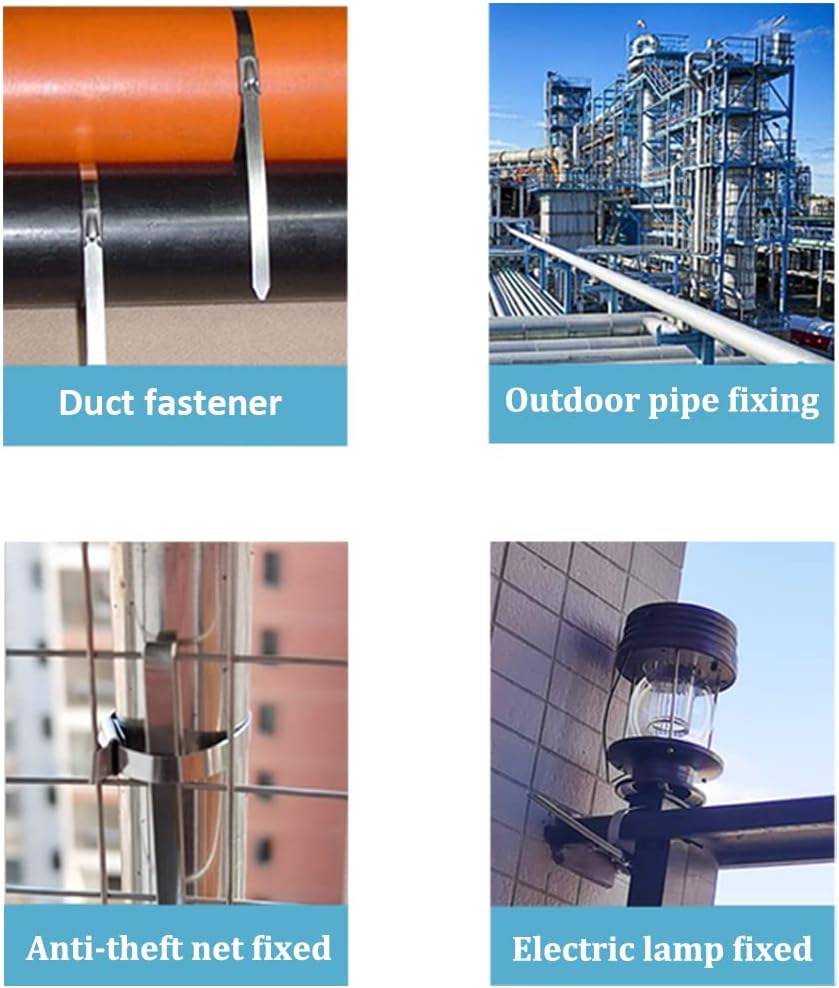 HS Metal Zip Ties Stainless Steel Cable Tie 11.8 Inch (100 Pack) Extra Heavy Duty Self-Locking Strap Ties 225 Lbs Perfect for Exhaust,Fence Outdoor,Automotive