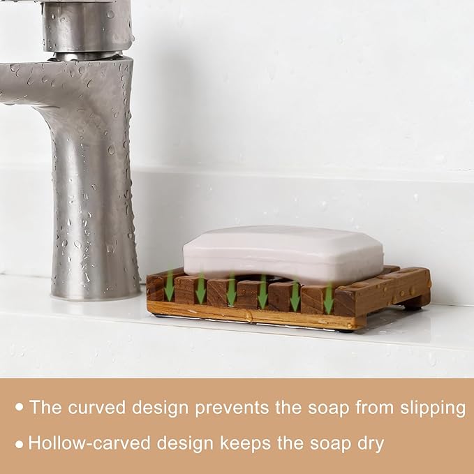 Slotted Bar Soap Holder Teak Wood by HTB, Kitchen Wooden Sponge Holder, Self Draining Soap Dish for Shower, Sink, Bathroom, Bathtub, RV