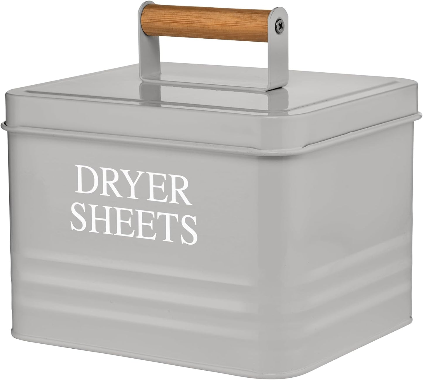 Calindiana Modern Farmhouse Metal Laundry Dryer Sheets Holder Fabric Softener Dispenser with Lid for Laundry Room Decor and Accessories and Space Saving Laundry Room Organization and Storage, Grey