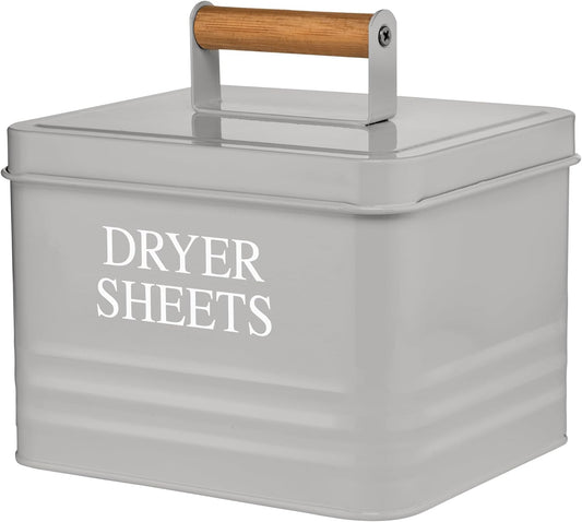 Calindiana Modern Farmhouse Metal Laundry Dryer Sheets Holder Fabric Softener Dispenser with Lid for Laundry Room Decor and Accessories and Space Saving Laundry Room Organization and Storage, Grey