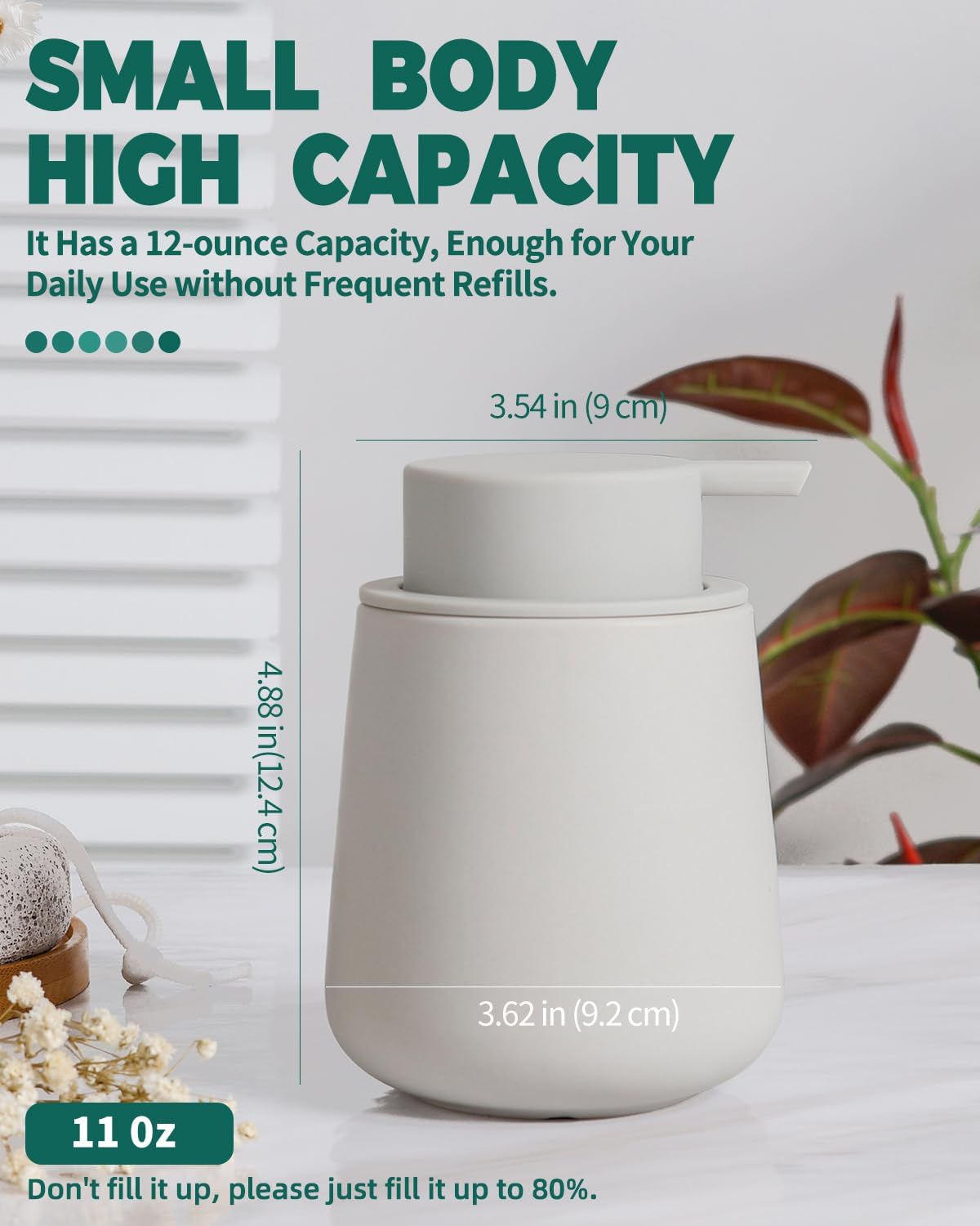 Bosilunlife Ceramic Foaming Soap Dispenser - 12oz Matte Grey Foam Hand Wash Dispenser Bathroom Countertop Soap Dispensers Kitchen Dish Soap Pump Dispenser Liquid Soap Dispenser for Bathroom