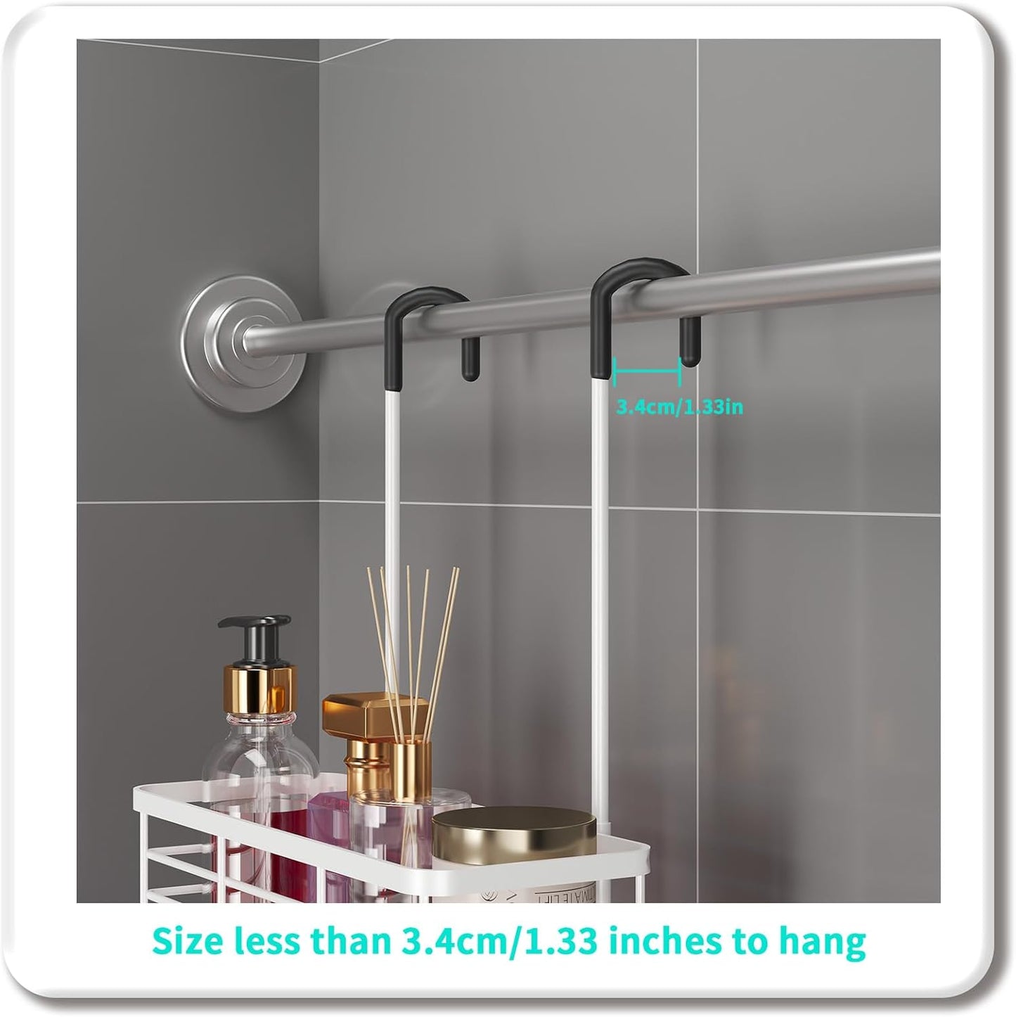 HapiRm Hanging Shower Caddy Organizer - No Drilling Shower Organizer with Hooks, Rustproof & Waterproof 304 Stainless Steel Bathroom Shelves - White