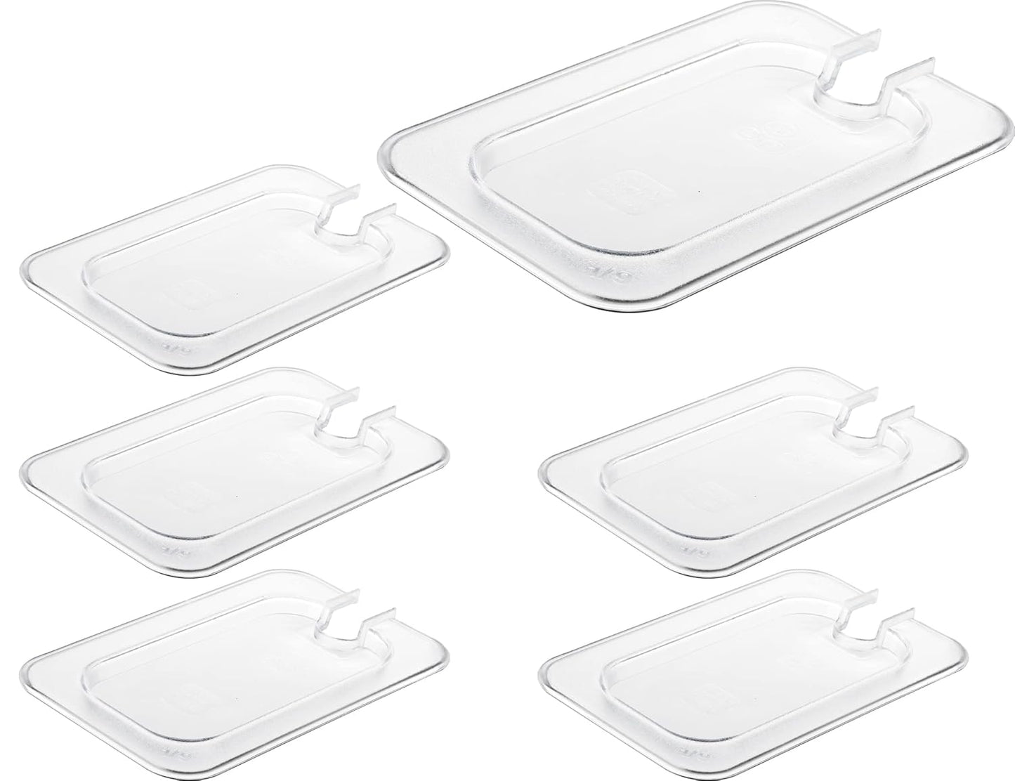 CURTA 6 Pack Food Pan Lids, 1/9 Size Polycarbonate Notched Cover with Handle, Plastic Clear