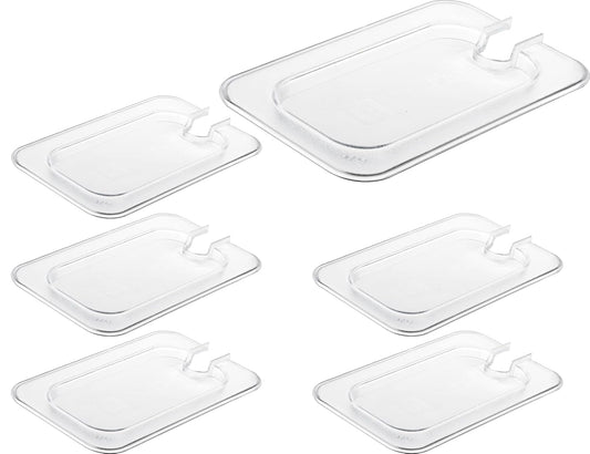 CURTA 6 Pack Food Pan Lids, 1/9 Size Polycarbonate Notched Cover with Handle, Plastic Clear