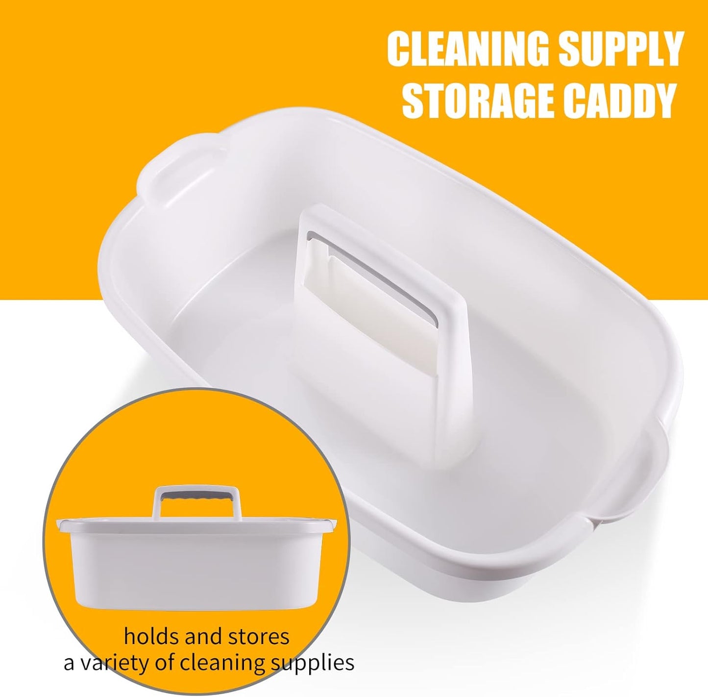 2-Pack Large White Cleaning Caddy for Cleaning Supplies with Handle - Portable Plastic Tote Organizer for Shower, Bathroom, Kitchen, Under Sink Storage