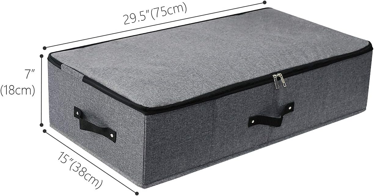 AMJ Foldable Under Bed Storage Basket Container [2 Pack] with Durable Fabric for Clothes, Shoes,Toys, Blanket, Comforter Organizers Bins, Black Grey