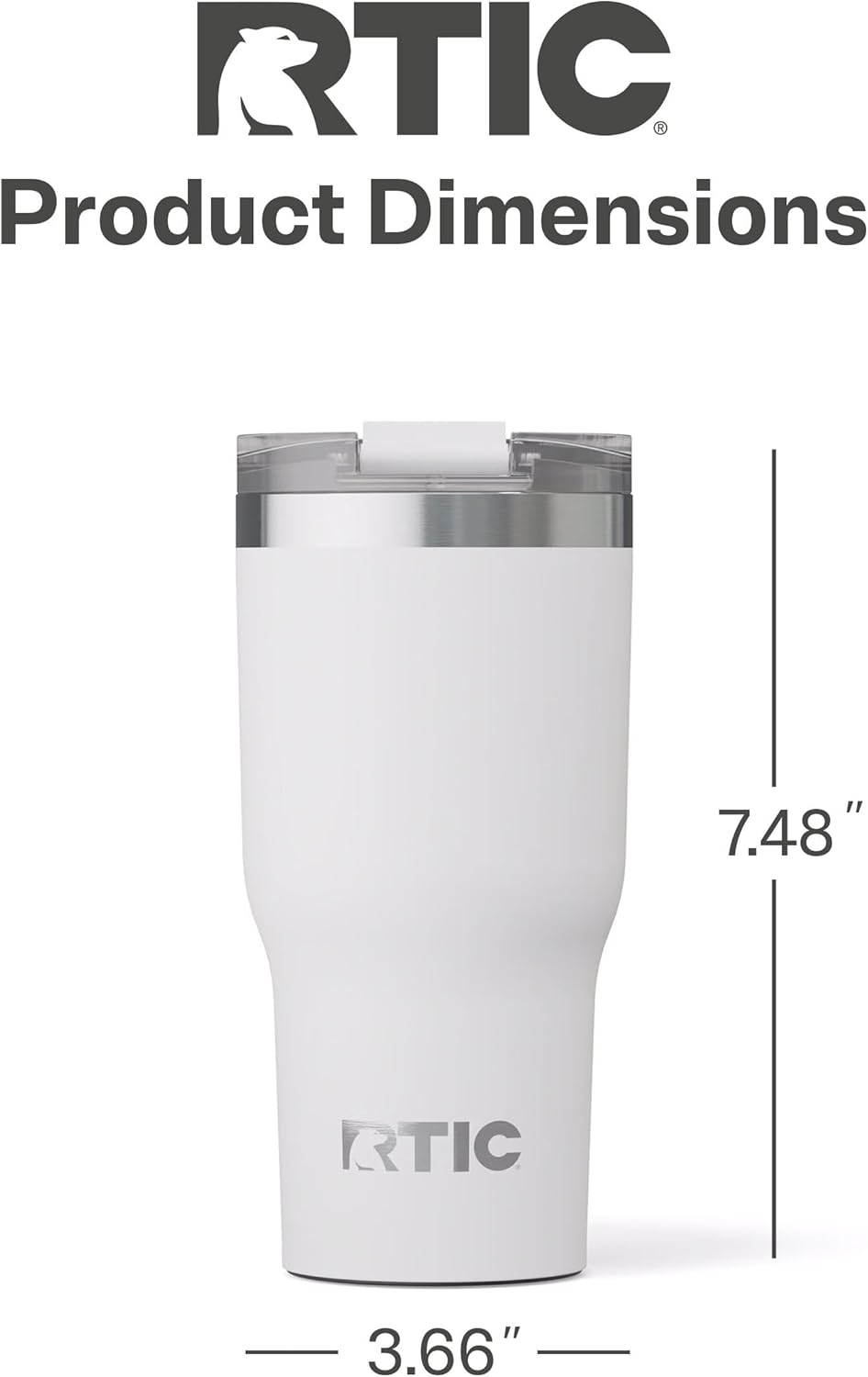 RTIC 20oz Essential Tumbler with Lid, Ceramic Lined, Insulated, Stainless Steel, Metal, Double Wall Vacuum-Insulation, Travel Cup for Iced Coffee, Tea, Hot and Cold Drink, White