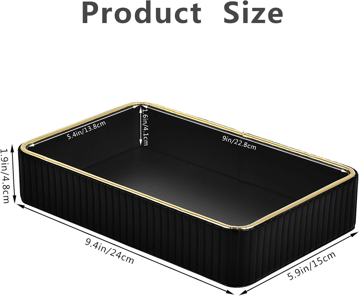 PU Leather Valet Tray,Desk Organizer Tray Nightstand Organizer Trinket Dish Storage Key Bowl Decorative Trays for Phone Wallet Jewelry Watch,Bathroom Bedroom Perfume Vanity Trays,Black