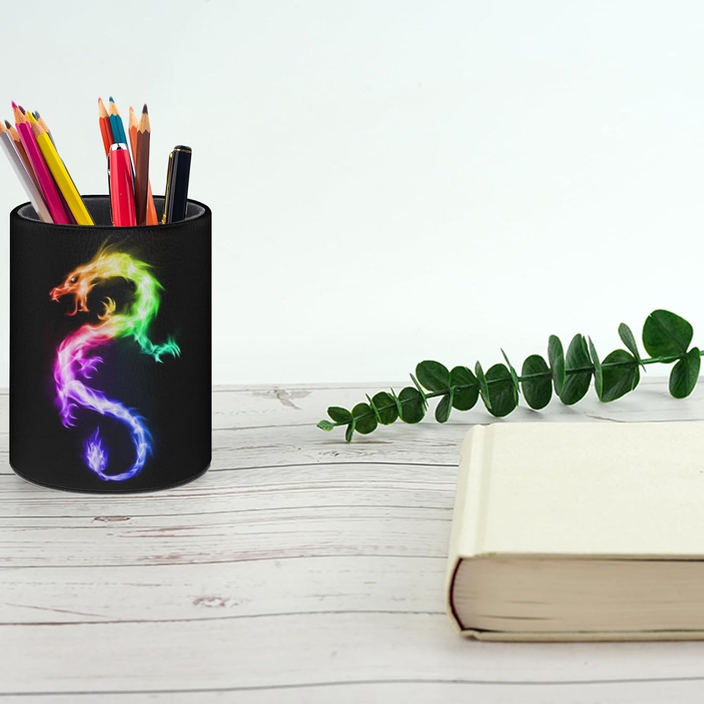 Dragon Pen Holder Pencil Organizer Cute Pencil Cup Desk Decor Makeup Brush Holder PU Multifunctional Office Suppliesfor Home Classroom School