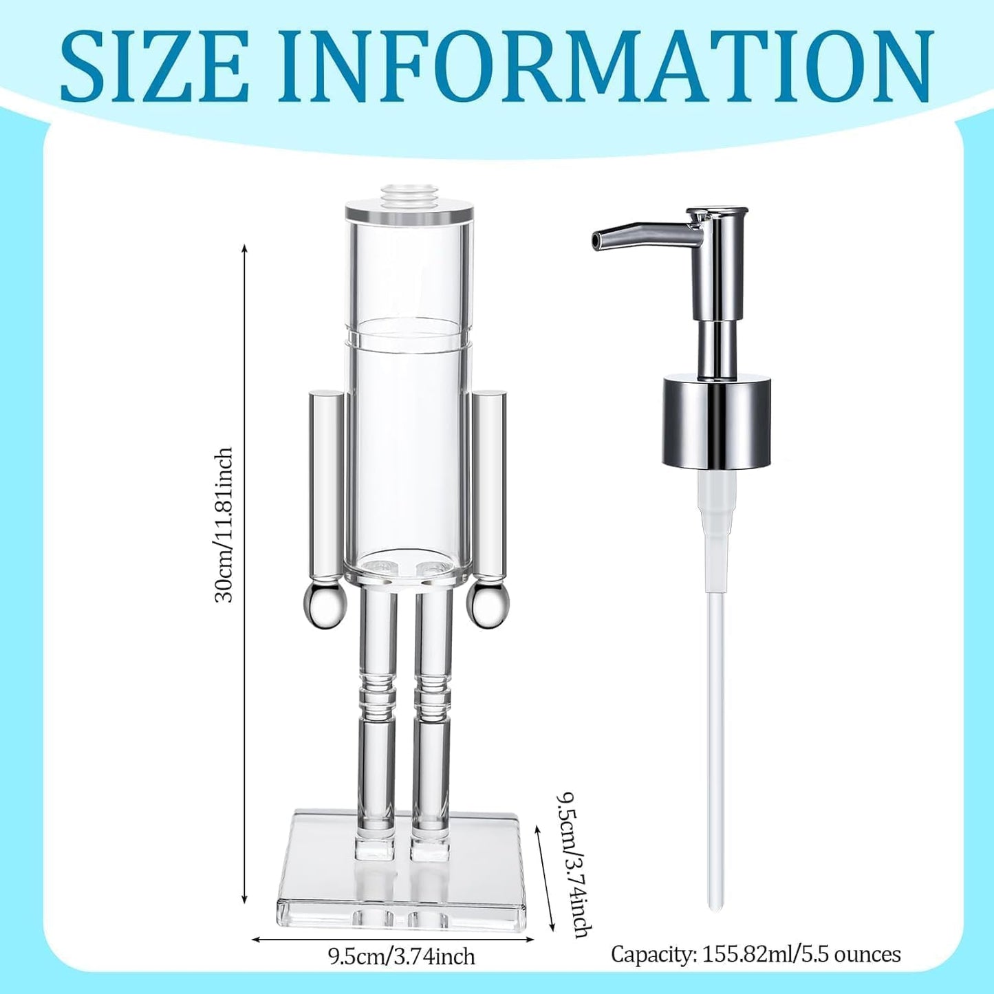 Nutcracker Soap Dispenser, 11.8" Acrylic Clear Nutcracker Soap Dispenser – Refillable Hand Pump Bottle for Bathroom, Kitchen & Countertop Decor, Perfect for Christmas Holiday (2pc)