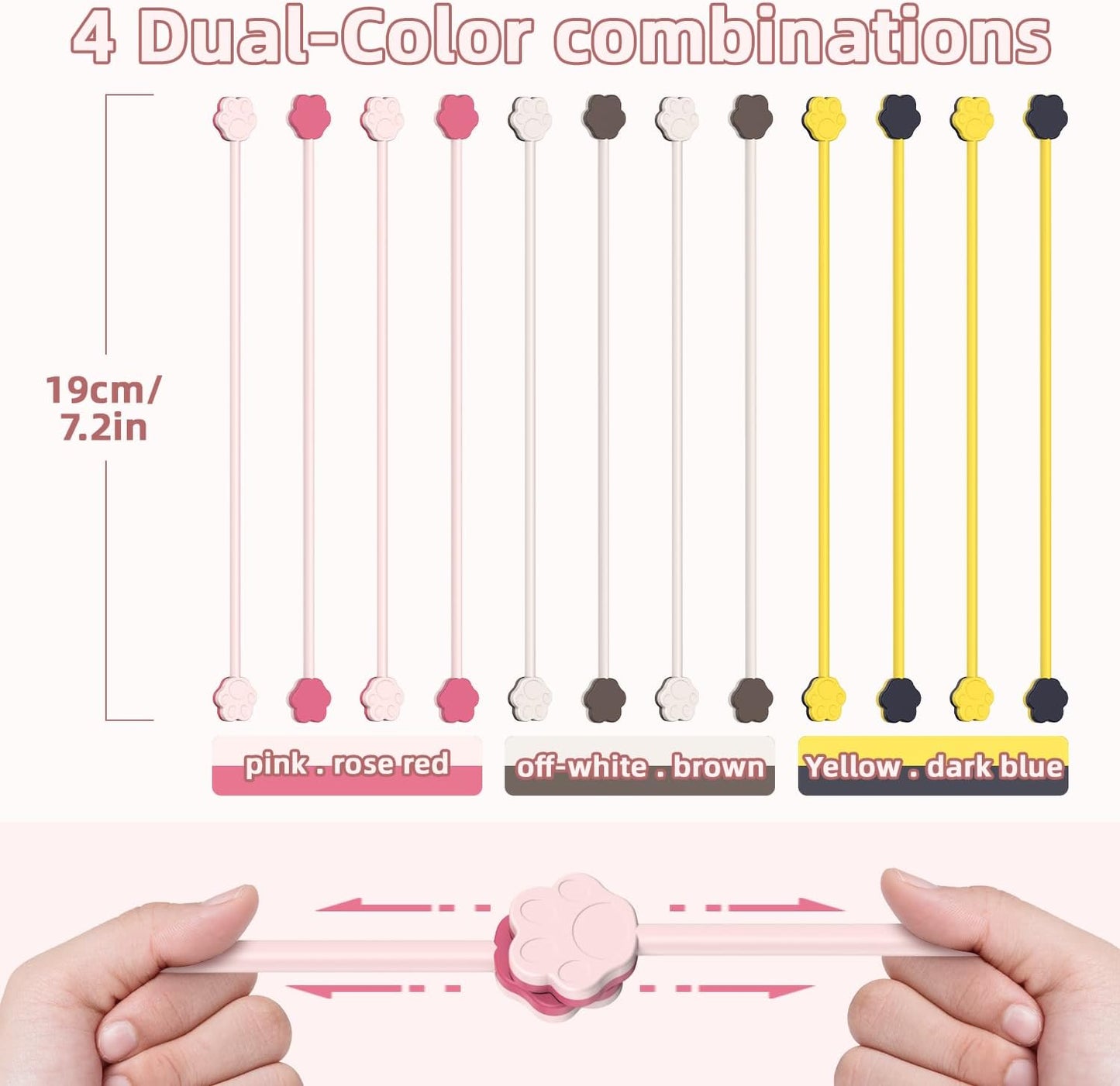 Cute Dog Paw Magnetic Cable Ties (12 Pack, 7.28 In) silicone cable ties reusable,Strong magnetic adsorption,Great for Bundlingand Organizing, Holding Stuff Book Markers, Fridge Magnets (Multicolor)