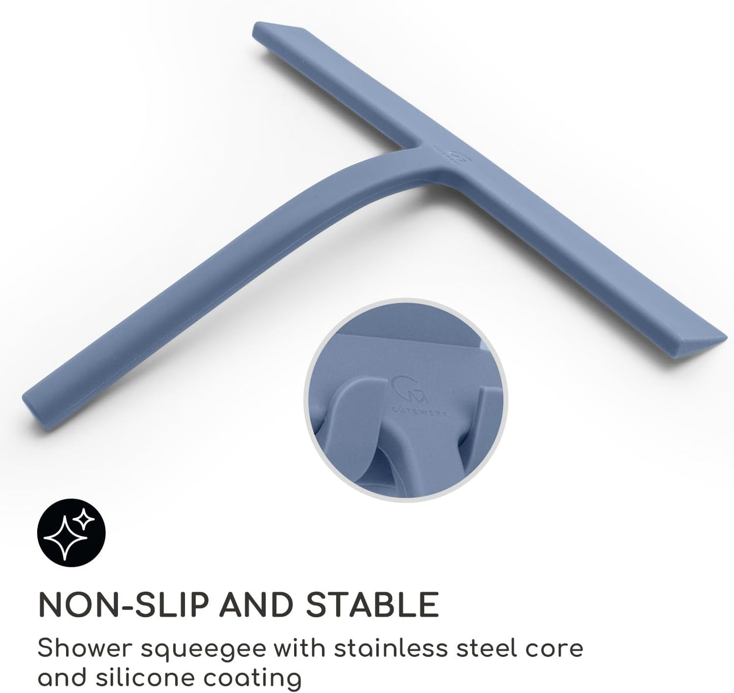 GÜTEWERK Shower Squeegee for Glass Doors, Silicone Window Squeegee, Bathroom and Glass Cleaning - Blue - 11 Inch