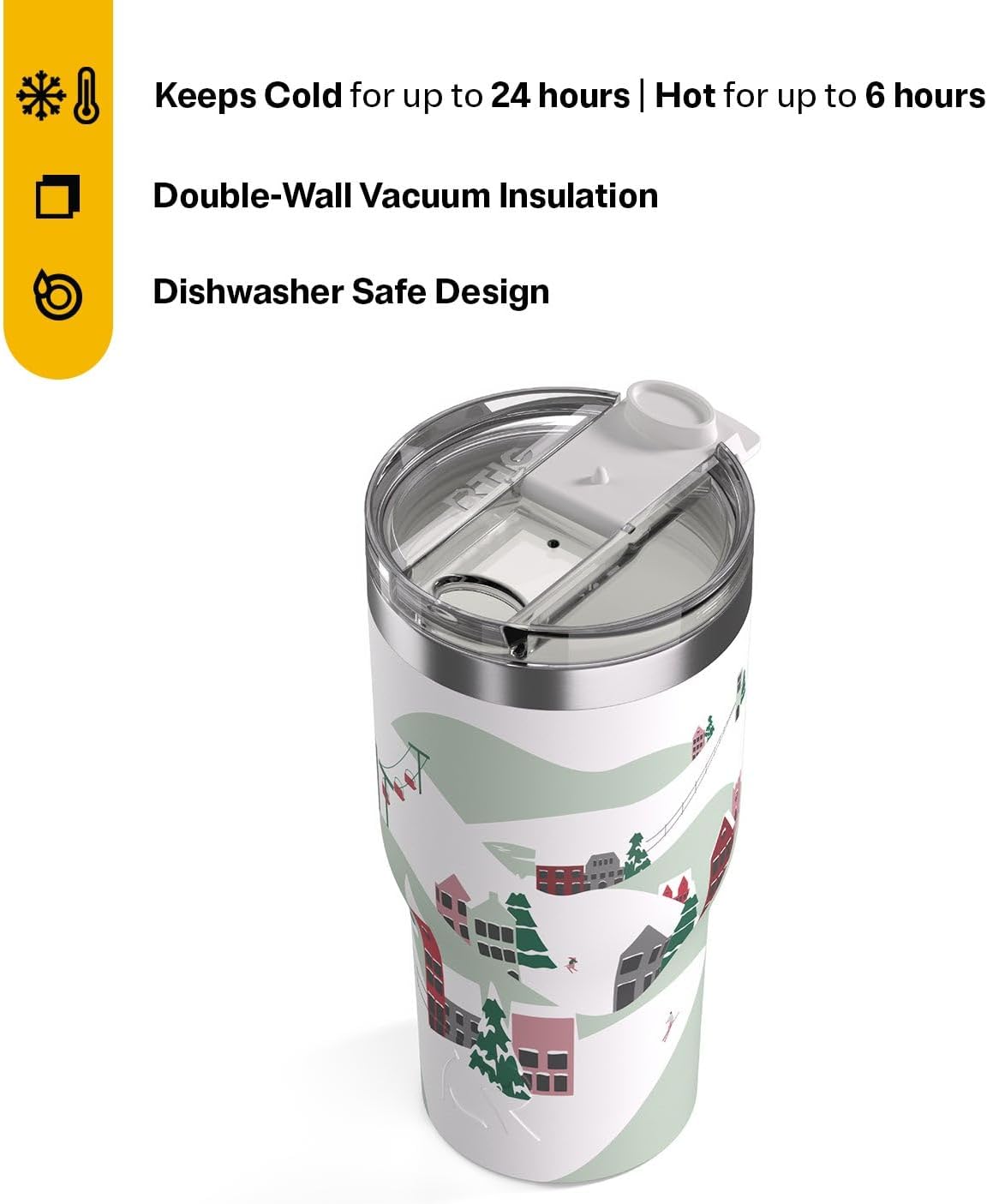 RTIC 30oz Essential Tumbler with Lid, Ceramic Lined, Insulated, Stainless Steel, Metal, Double Wall Vacuum-Insulation, Travel Cup for Iced Coffee, Tea, Hot and Cold Drink, Apres Ski