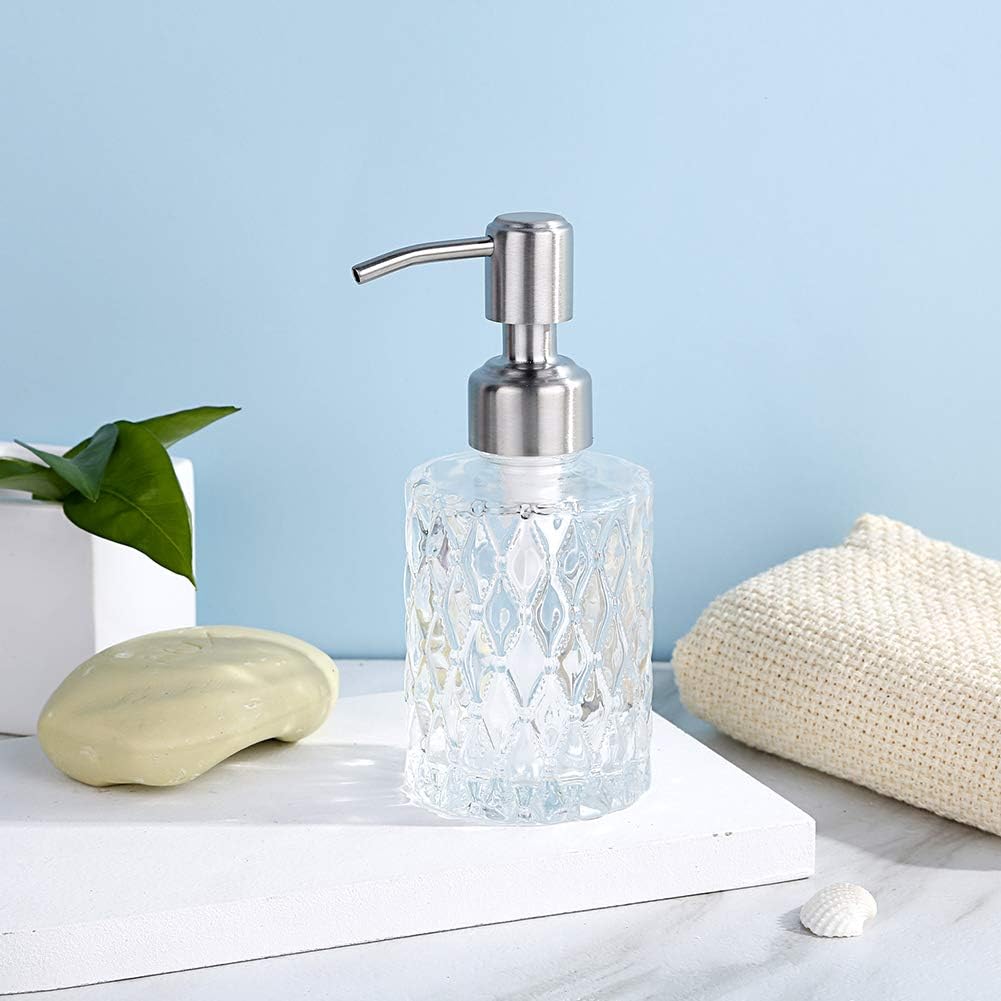 Soap Dispenser with Stainless Steel Pump, Clear Crystal Design, Vintage and Elegant, Refillable Liquid Hand Soap Dish Soap Dispensers for Bathroom Counter, Kitchen Sink (Style2)