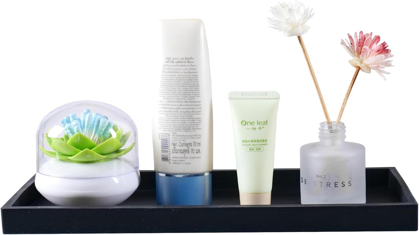 Bloss Small Bathroom Vanity Tray with Soap Dish, 8 x 4 inch Silicone Kitchen Soap Tray,Bathroom Counter Trays Organizer for Candle Perfume Jewelry Key, Black