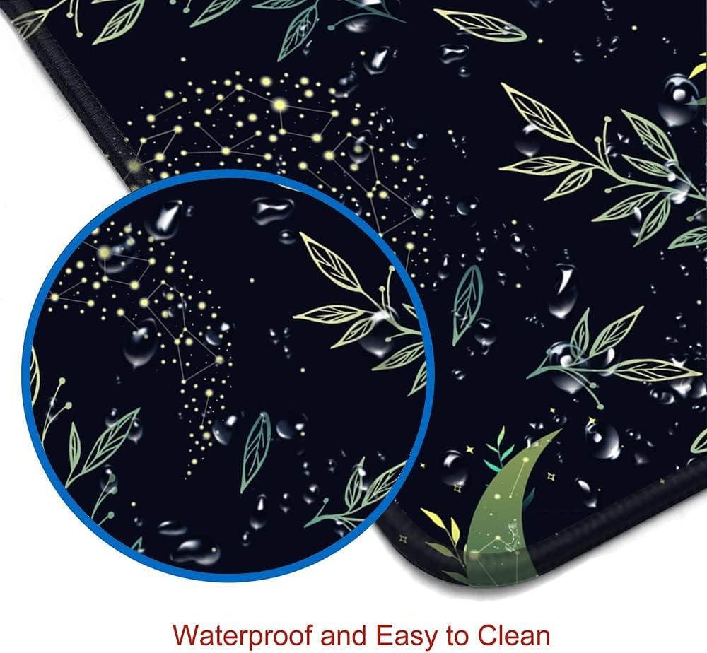 Gaming Mouse Pad, XXL Extended Computer Keyboard Long Mouse Mat, Large Desk Pad for Office Laptop, Non-Slip Rubber Base with Stitched Edge Mousepad, 31.5X11.8 inch Black Boho Magic Moon