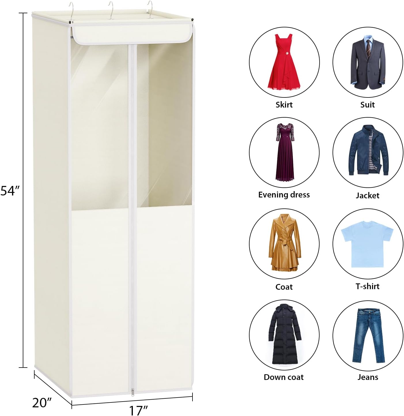 Univivi Garment Bags for Hanging Clothes, 2 Pack Large Clothes Storage Bags Closet Organizer with Clear Window, Premium Hanging Garment Storage Bag for Suits, Coats, Dresses, 54" (Beige)